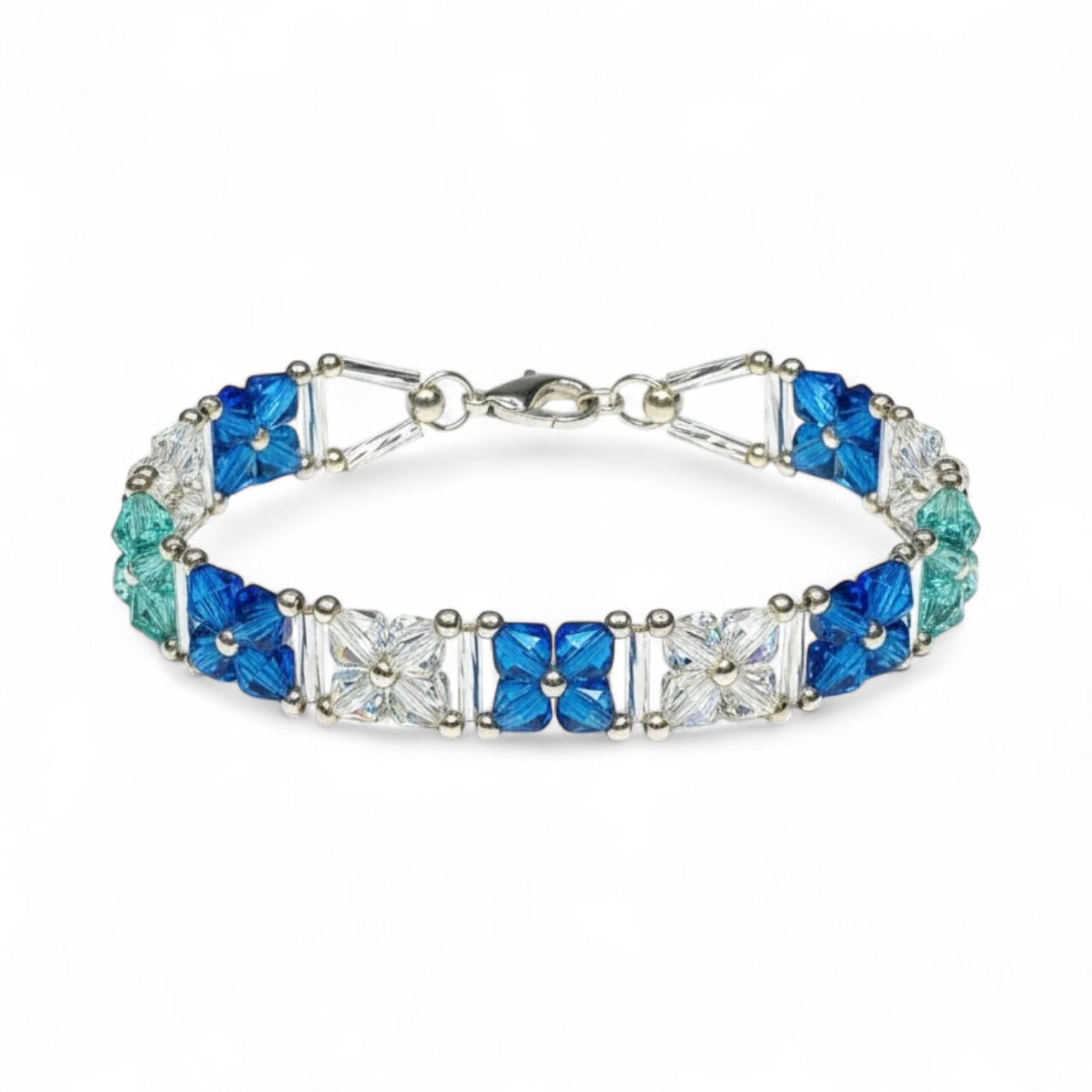 Handmade Blue and Aqua Crystal Bracelet, Square-Cut Ocean Tones — alternate view
