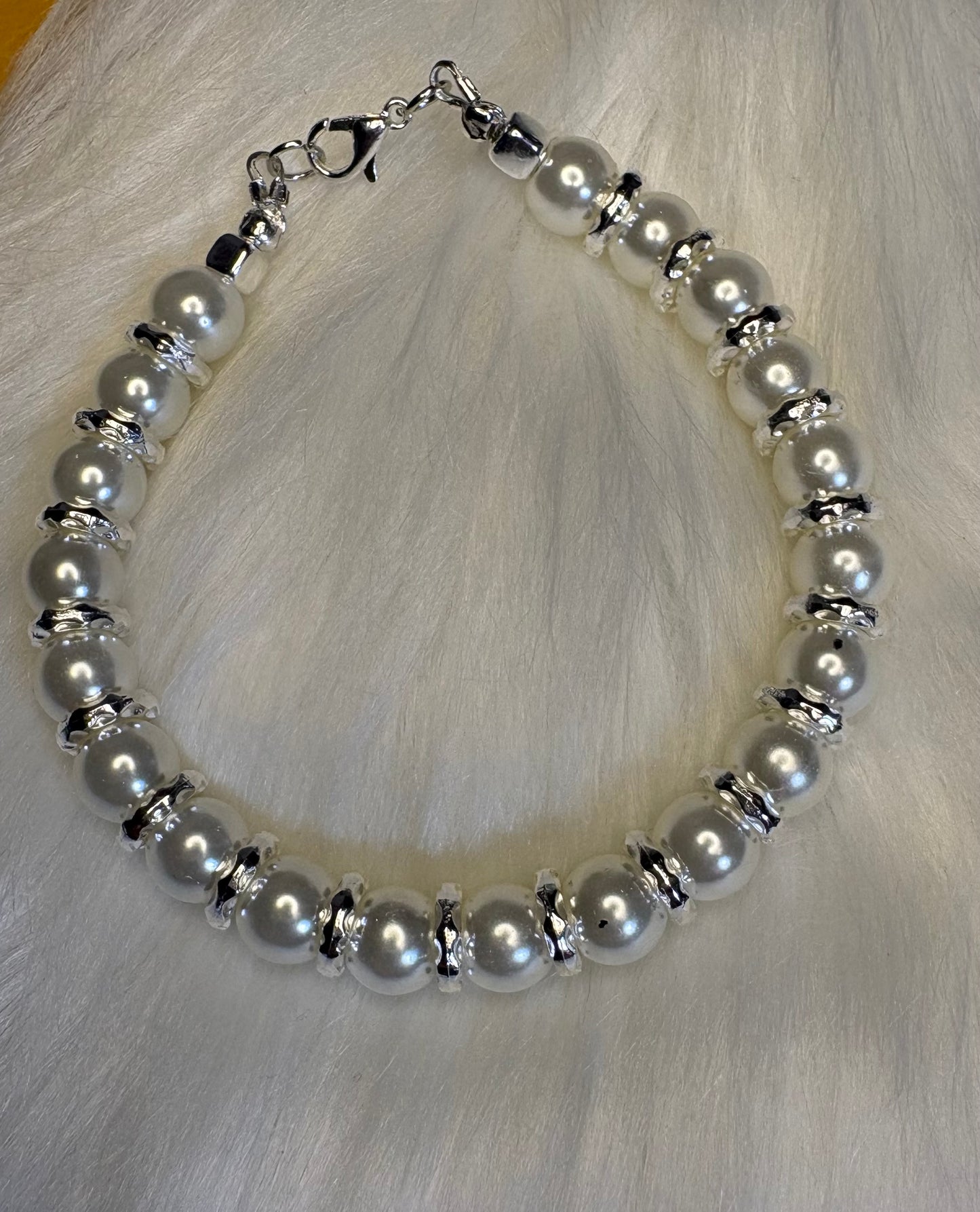 Handmade Glass Pearl Bracelet, Silver Spacers, Everyday Classic