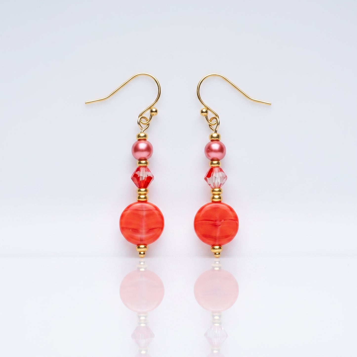 Red Stone and Pearl Dangle Earrings, Warm Boho Drop