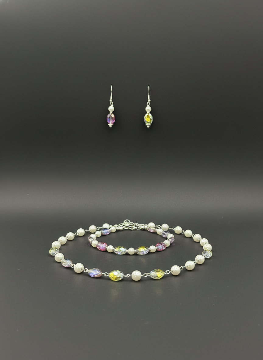 Crystal & Glass Pearl Earring and Necklace Set