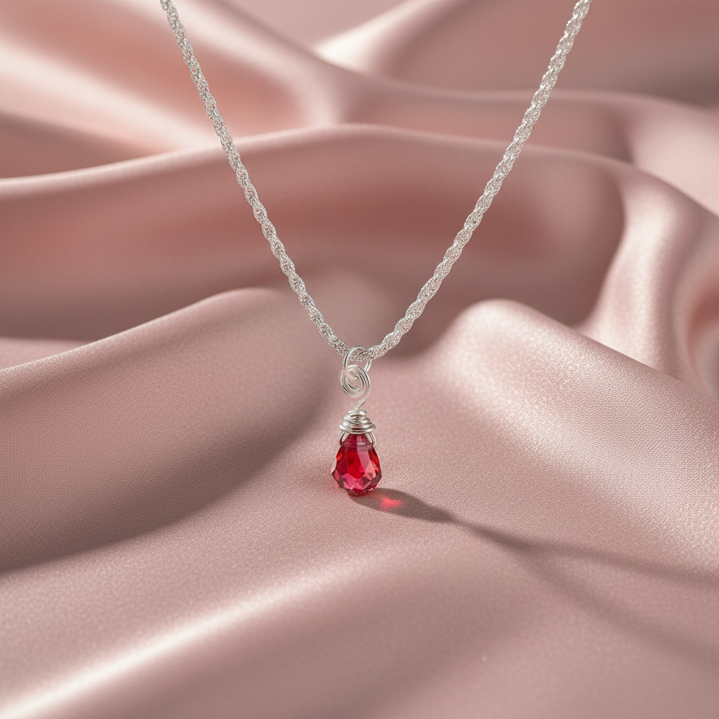 Ruby Red Crystal Raindrop Necklace