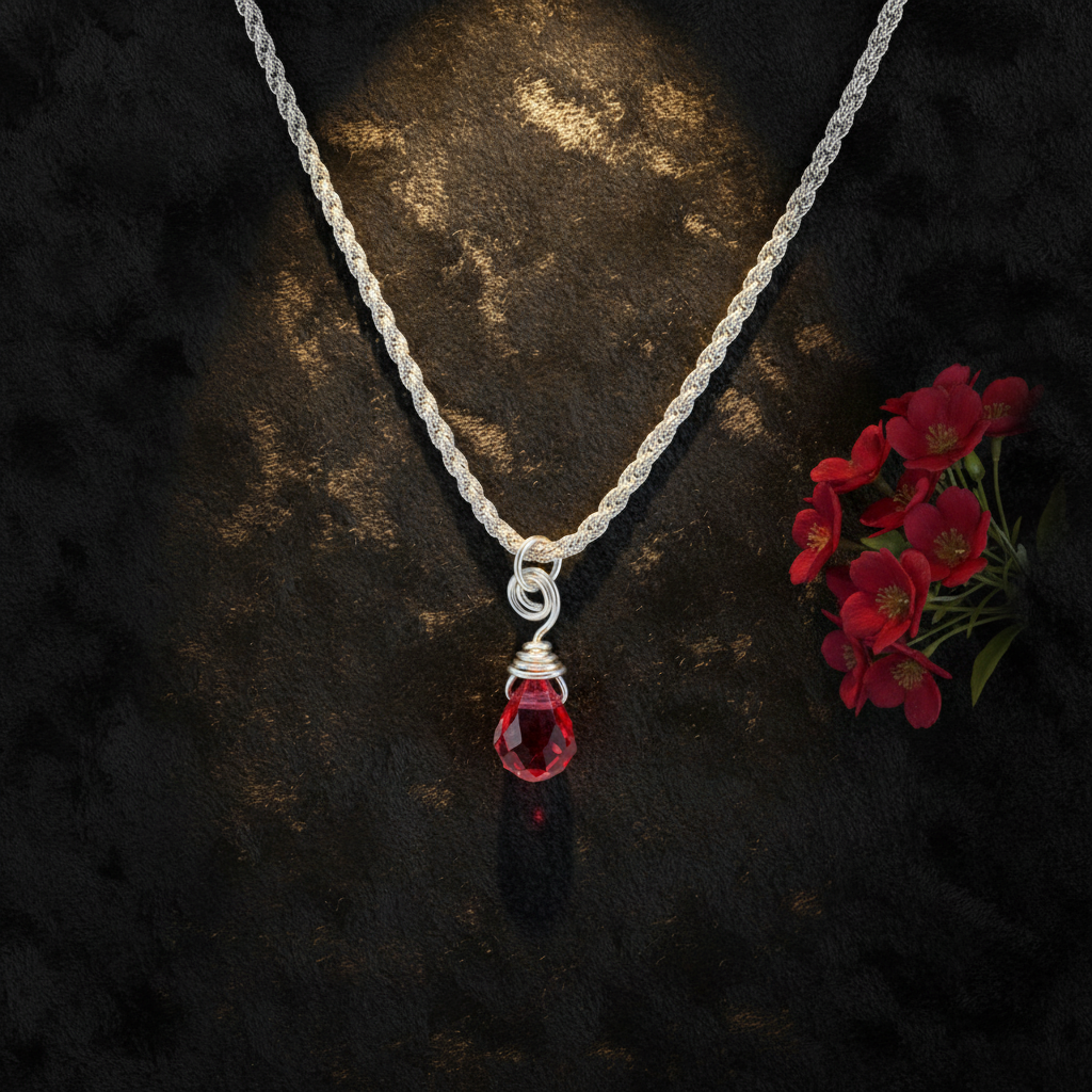 Ruby Red Water Droplet Necklace