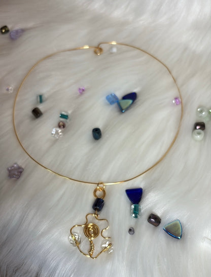Gold Wire-Wrapped Crystal Pendant Choker, Handmade — alternate view