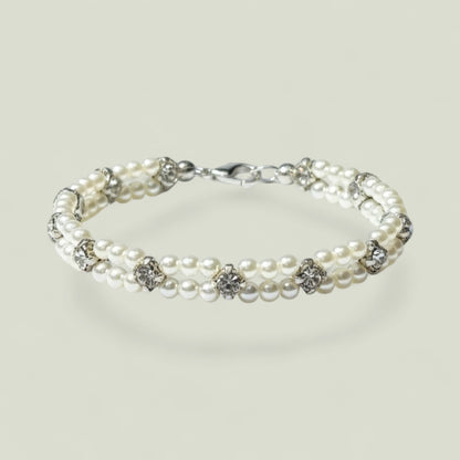 Handmade Pearl and Rhinestone Double-Strand Bridal Bracelet — alternate view 2