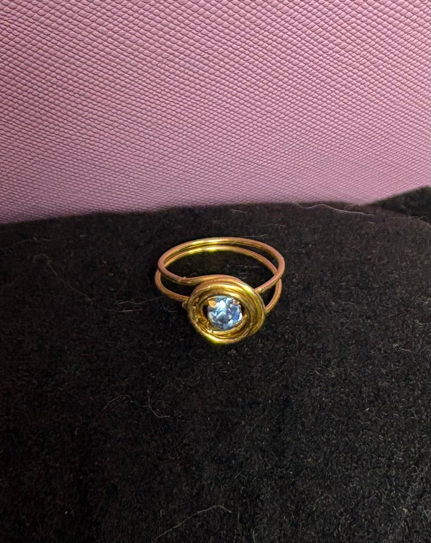 Handmade Girls' Blue Crystal Swirl Ring, Adjustable Gold-Tone — alternate view 2