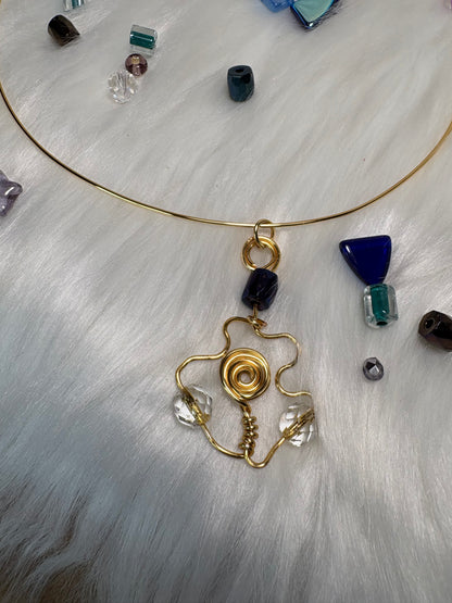 Gold Wire-Wrapped Crystal Pendant Choker, Handmade — alternate view 2