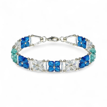 Handmade Blue and Aqua Crystal Bracelet, Square-Cut Ocean Tones — alternate view