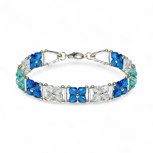 Handmade Blue and Aqua Crystal Bracelet, Square-Cut Ocean Tones — alternate view