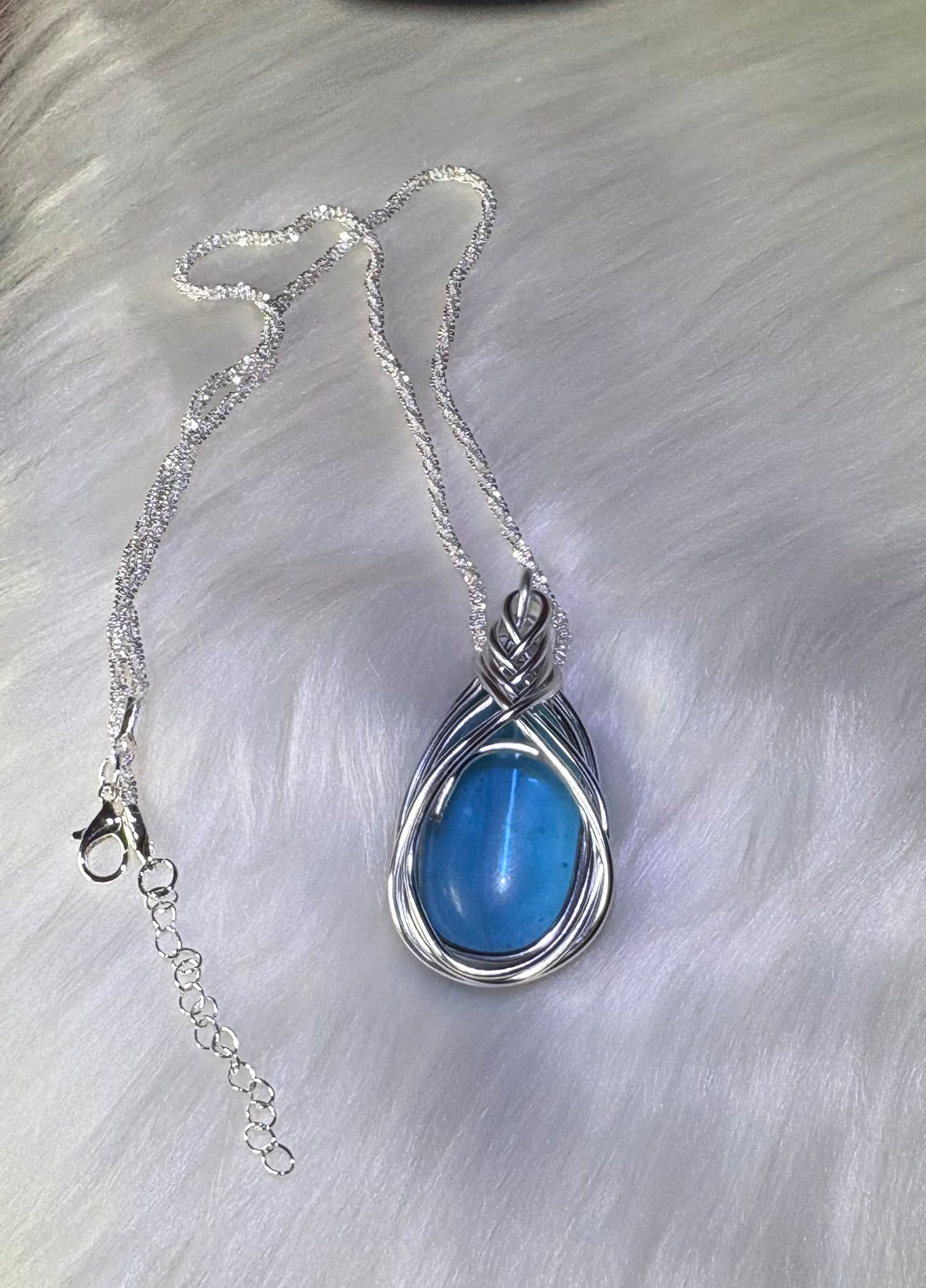 Handmade Blue Sea Glass Pendant Necklace, Wire-Wrapped Coastal Gift