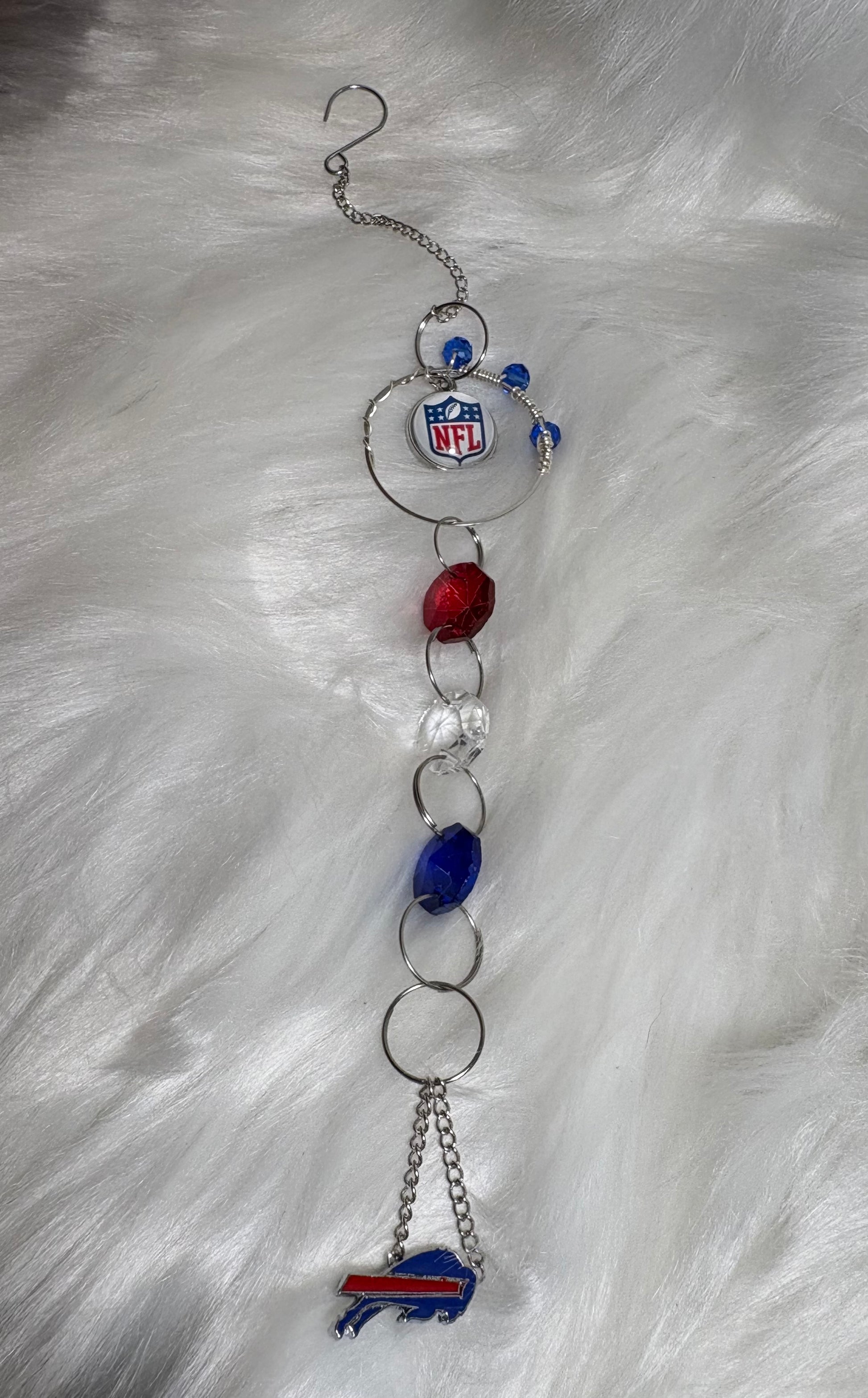 Handmade Buffalo Bills Fan Suncatcher, Red White and Blue Crystal