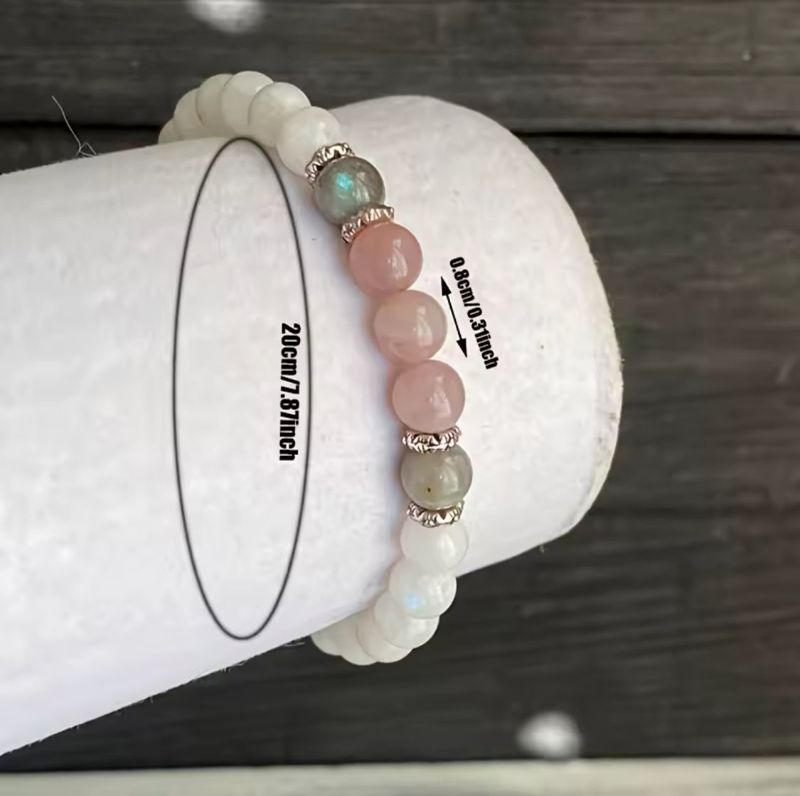 Handmade Moonstone, Labradorite and Rose Quartz Stretch Bracelet — alternate view 2