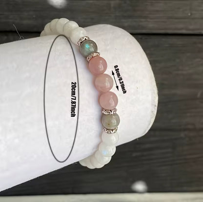 Handmade Moonstone, Labradorite and Rose Quartz Stretch Bracelet — alternate view 2