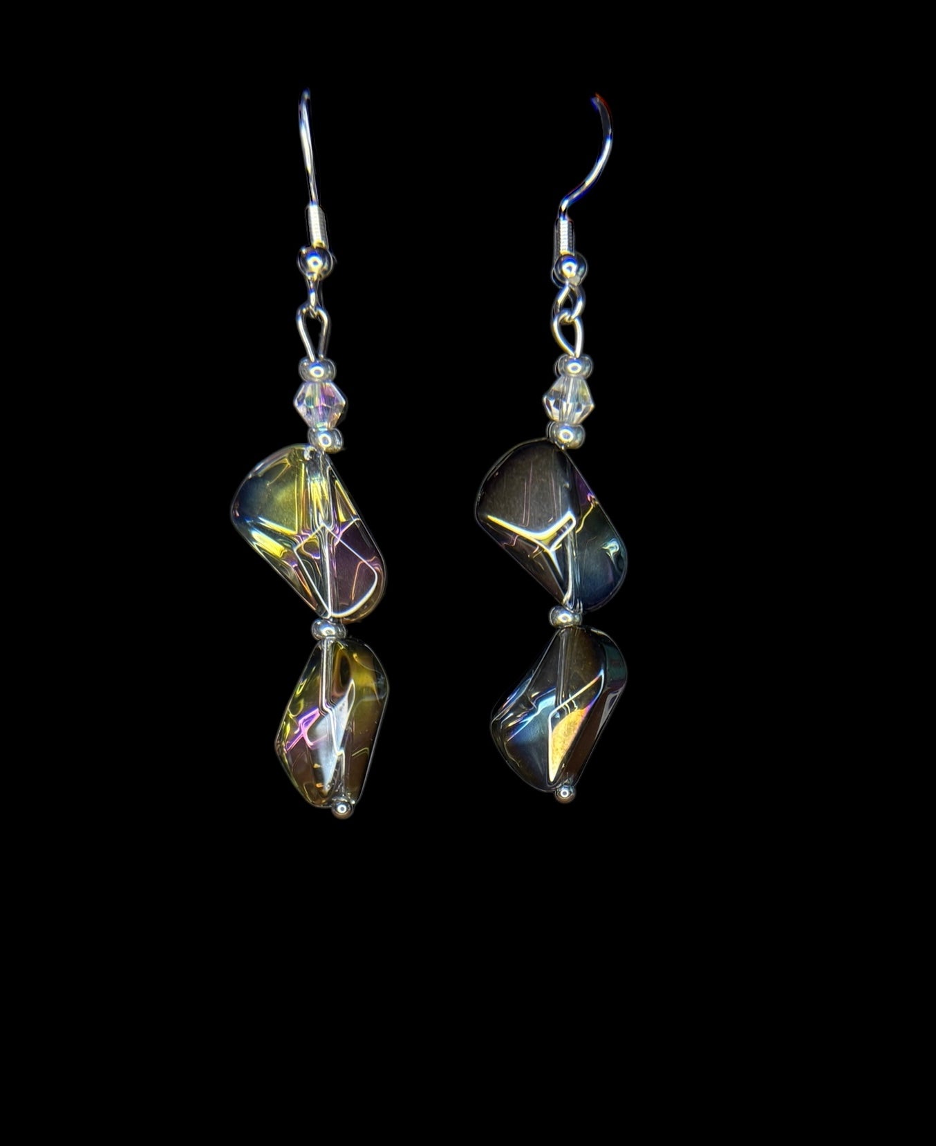 Handmade Ametrine-Look Crystal Drop Earrings, Purple and Gold
