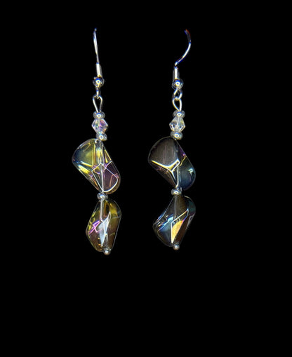 Handmade Ametrine-Look Crystal Drop Earrings, Purple and Gold