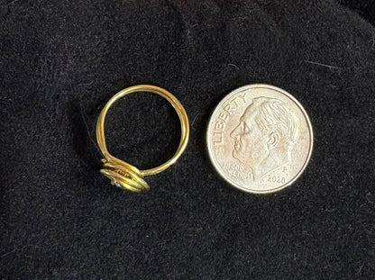 Handmade Girls' Blue Crystal Swirl Ring, Adjustable Gold-Tone — alternate view