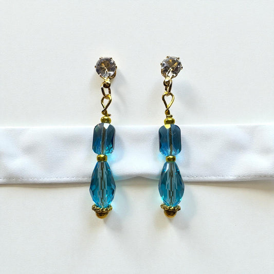 Handmade Aquamarine Blue Crystal Drop Earrings, Gold Tone