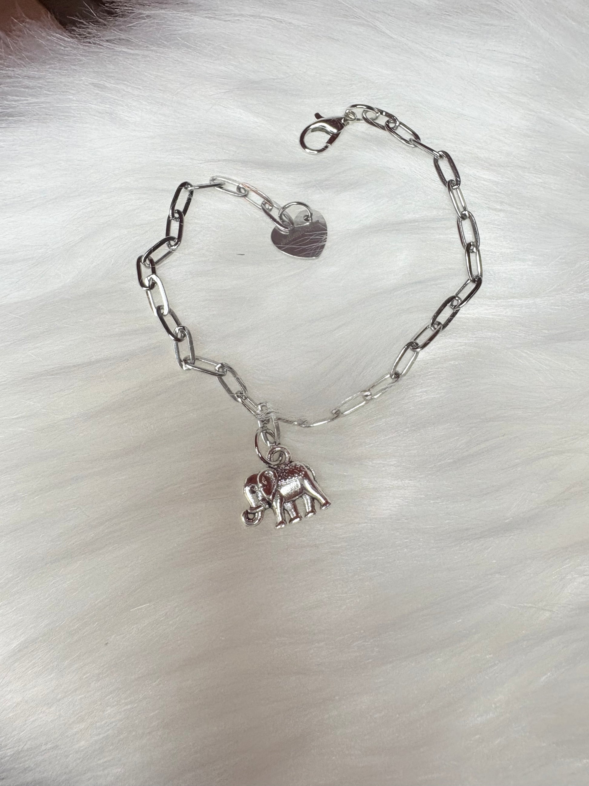 Handmade Elephant Charm Bracelet, Silver Paperclip Chain