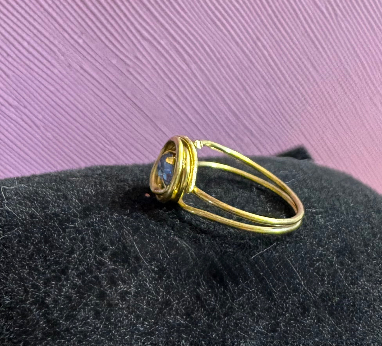 Handmade Girls' Blue Crystal Swirl Ring, Adjustable Gold-Tone — alternate view 3