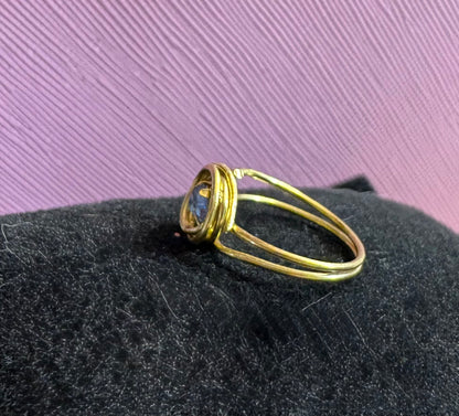 Handmade Girls' Blue Crystal Swirl Ring, Adjustable Gold-Tone — alternate view 3