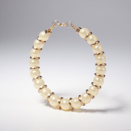 Glass Pearl & Gold Bead Bracelet