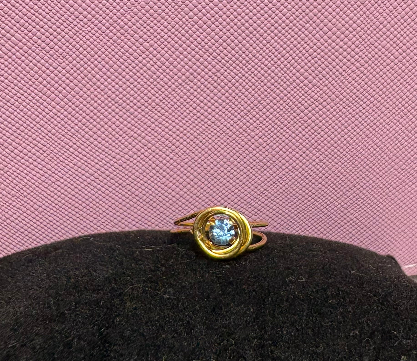 Handmade Girls' Blue Crystal Swirl Ring, Adjustable Gold-Tone