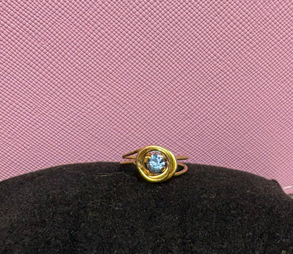 Handmade Girls' Blue Crystal Swirl Ring, Adjustable Gold-Tone