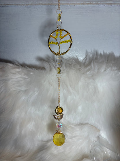 Handmade Tree of Life Crystal Suncatcher, Yellow and Gold — alternate view