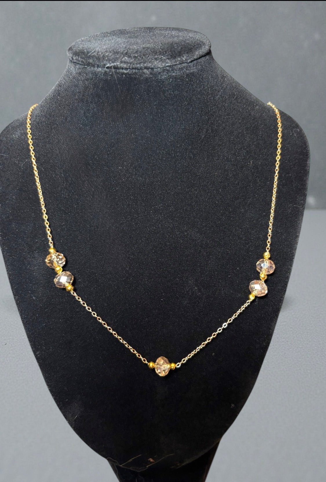 Handmade Champagne Crystal Necklace, Gold Floating Chain