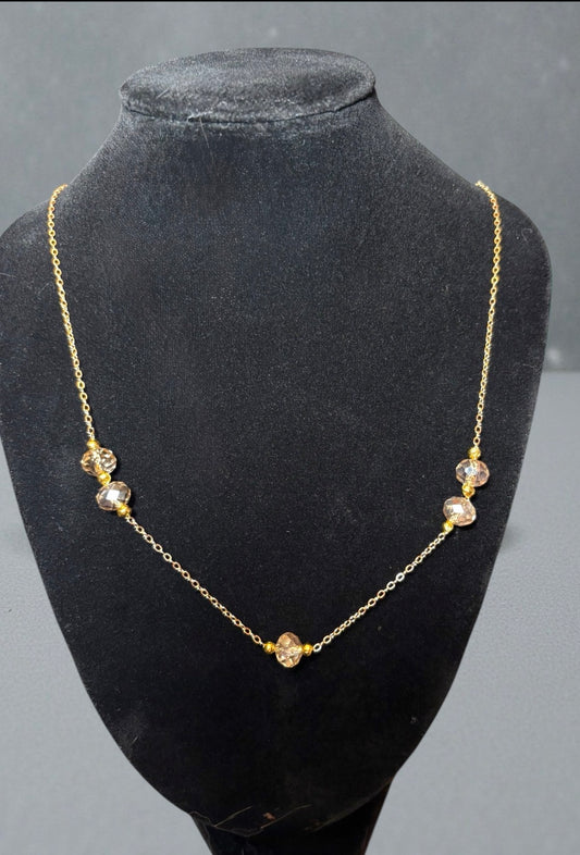 Handmade Champagne Crystal Necklace, Gold Floating Chain