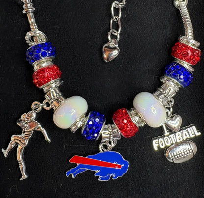 Handmade Buffalo Bills Fan Charm Bracelet, Blue and Red — alternate view