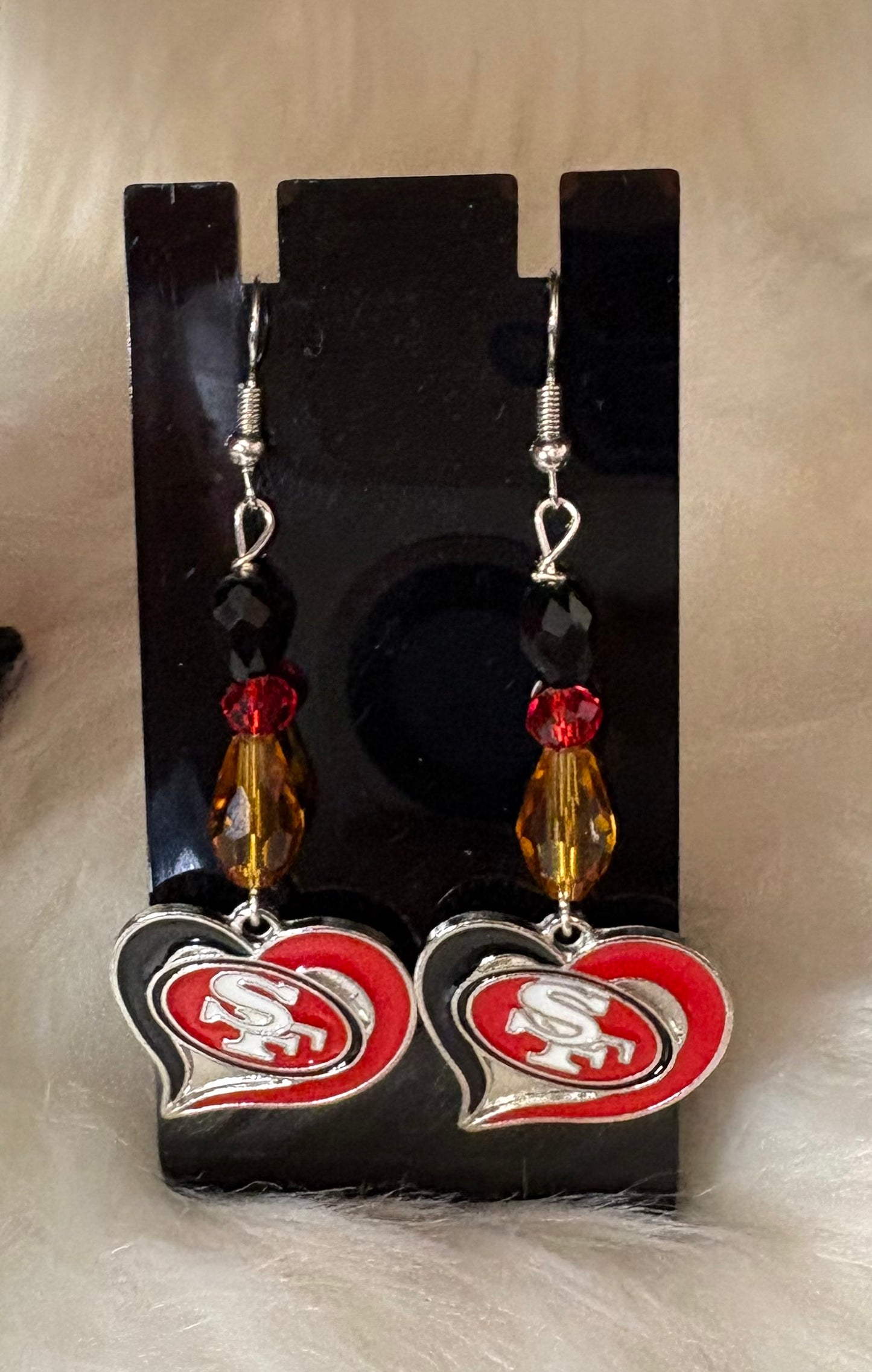 Handmade San Francisco Football Fan Earrings, Red and Gold — alternate view