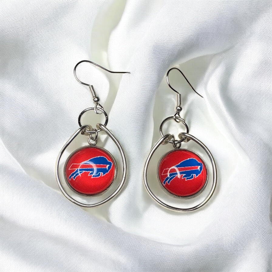 Handmade Buffalo Bills Fan Dangle Earrings, Red Logo