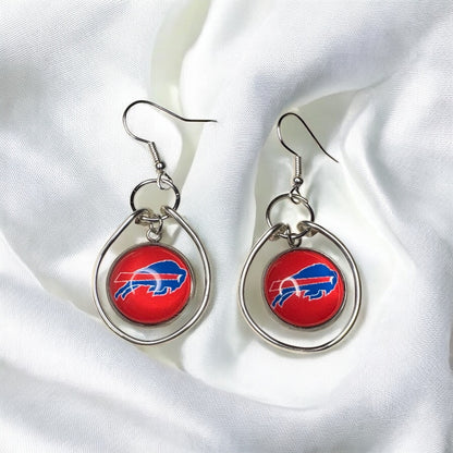 Handmade Buffalo Bills Fan Dangle Earrings, Red Logo