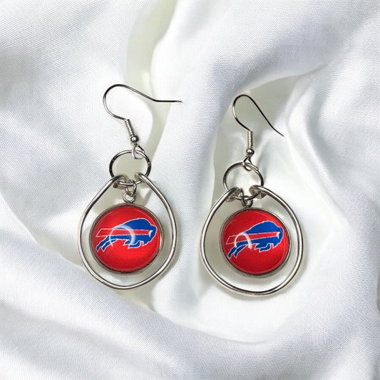 Handmade Buffalo Bills Fan Dangle Earrings, Red Logo