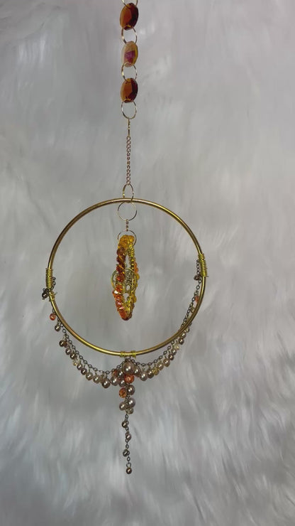 Suncatcher Amber Glass Tree of Life Suncatcher, Boho Window Hanging