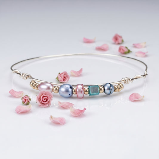 Pastel Bead & Silver Wire Bracelet