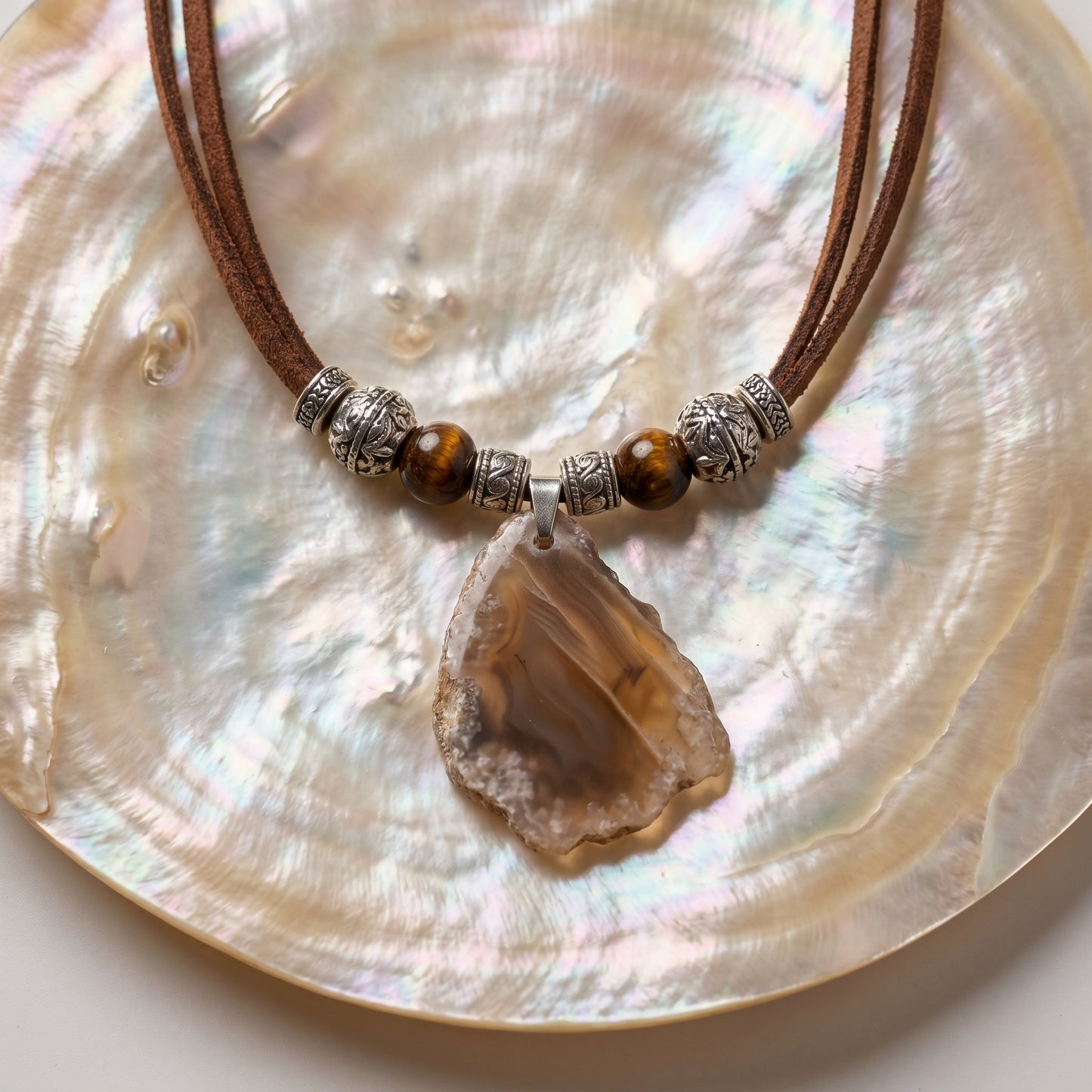 Beige Agate Geode Slice Necklace
