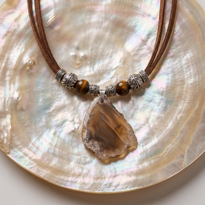 Beige Agate Geode Slice Necklace