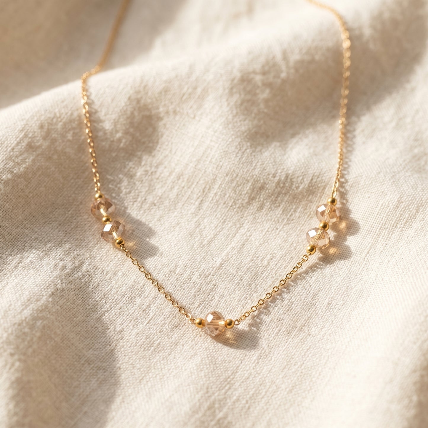 Handmade Champagne Crystal Necklace, Gold Floating Chain — alternate view