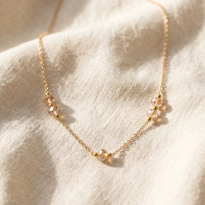 Handmade Champagne Crystal Necklace, Gold Floating Chain — alternate view