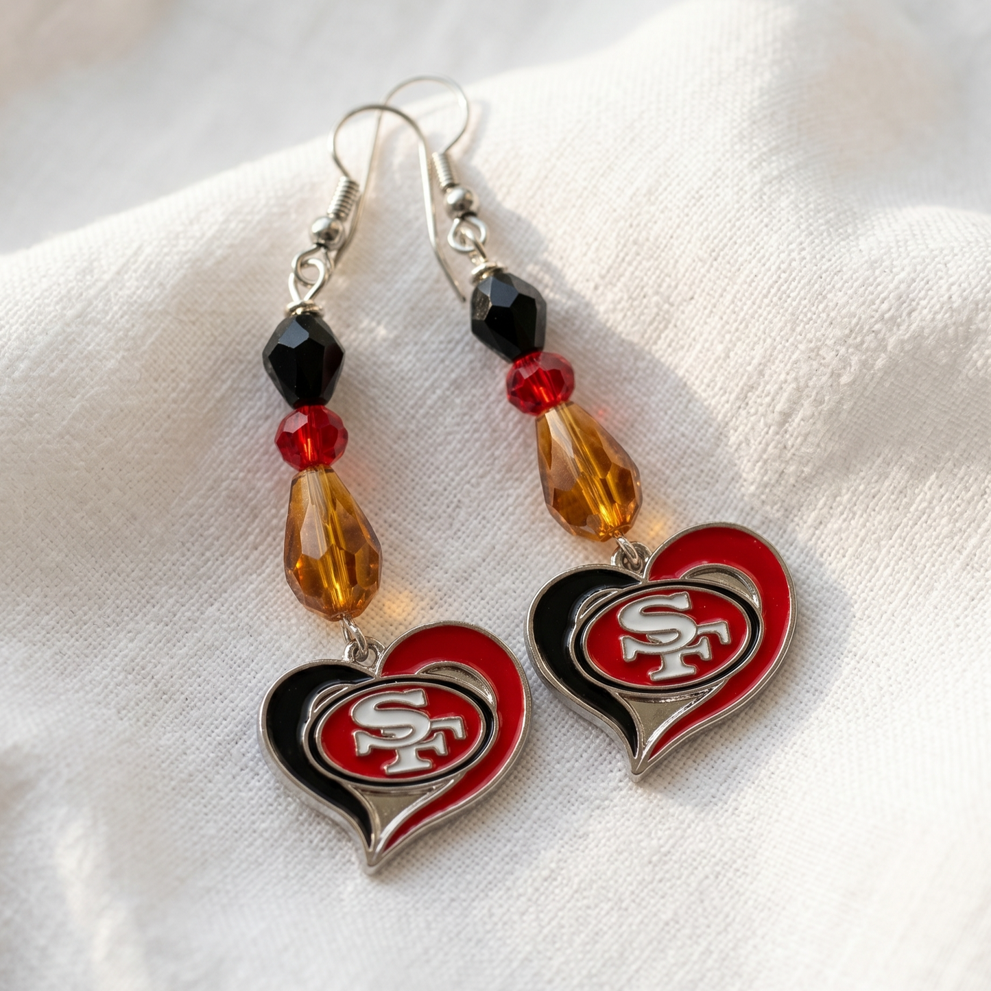 Handmade San Francisco Football Fan Earrings, Red and Gold