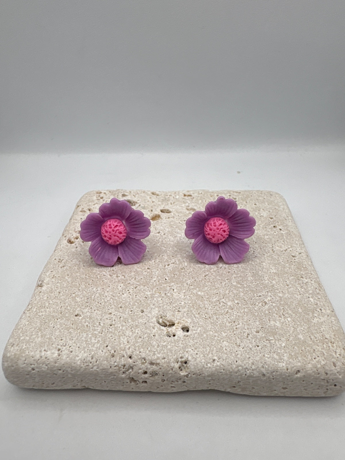 Resin Flower Purple and Pink Stud Earrings, Whimsical Floral