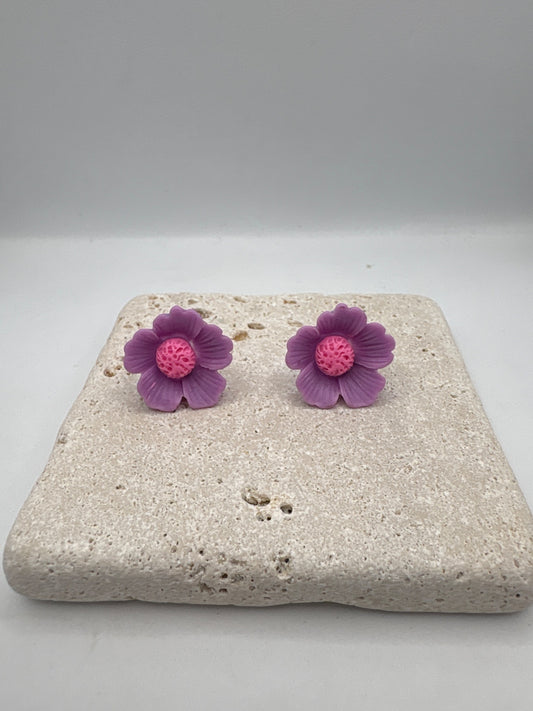 Resin Flower Purple and Pink Stud Earrings, Whimsical Floral