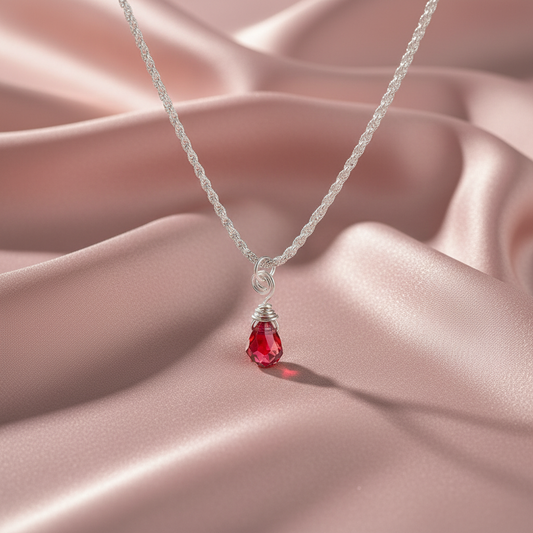 Ruby Red Crystal Raindrop Necklace