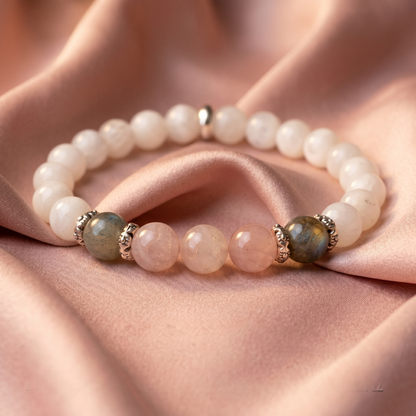 Handmade Moonstone, Labradorite and Rose Quartz Stretch Bracelet