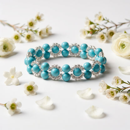 Turquoise Blue Stone Beaded Bracelet, Double Row Boho