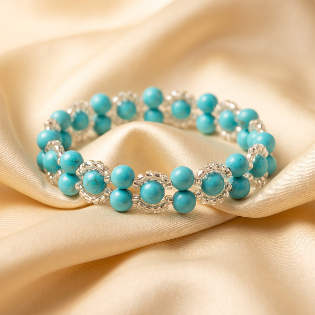 Turquoise Blue Stone Beaded Bracelet, Double Row Boho