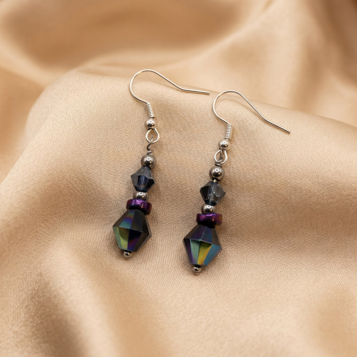 Faceted Crystal Iridescent Drop Earrings, Elegant Evening Style