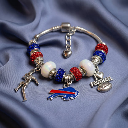 Handmade Buffalo Bills Fan Charm Bracelet, Blue and Red