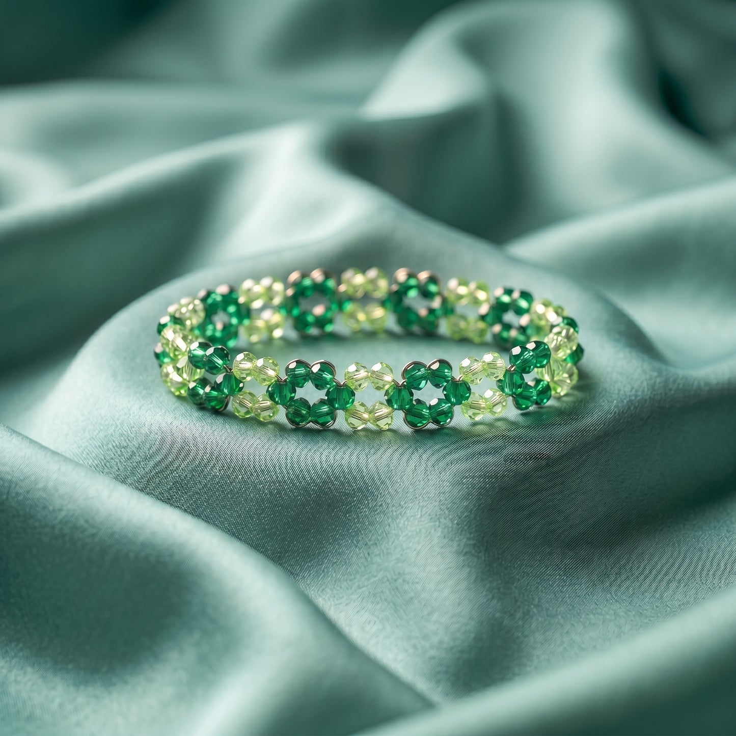 Handmade Green Crystal Clover Bracelet, Woven Lucky Charm